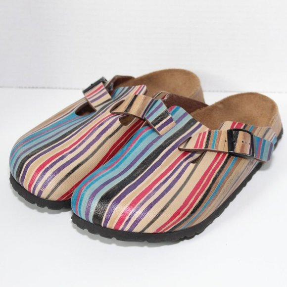 Papillio Shoes - Papillio Birkenstocks Boston Stripe Slip On Mule Sandal Shoes Size 8 H13501